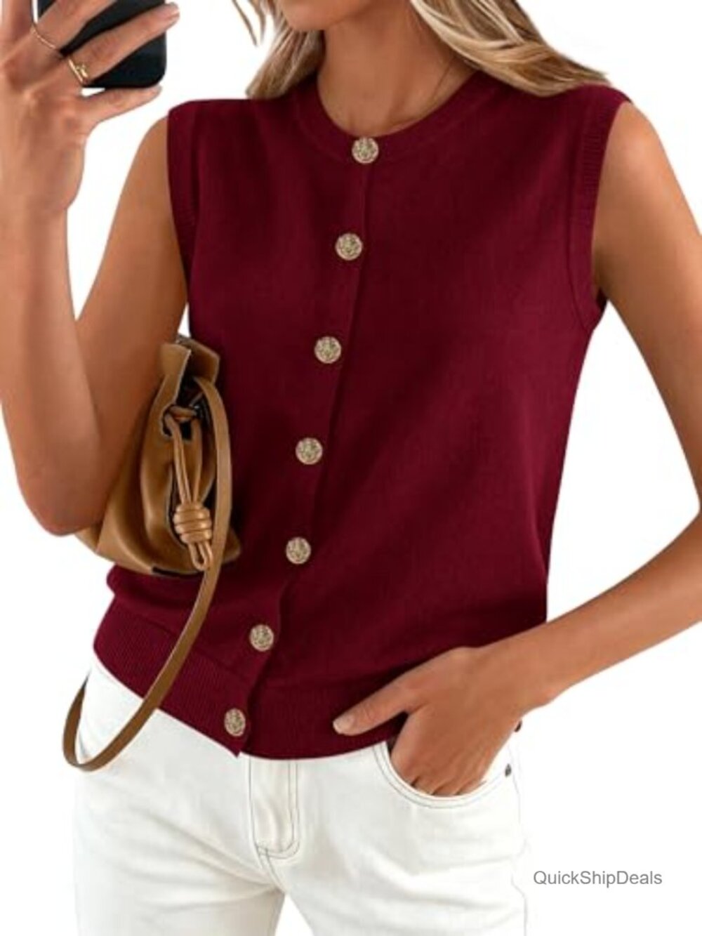 Sweater Vest Women Button Down Knit Sleeveless Cardigan Loose Fit Spring Summer